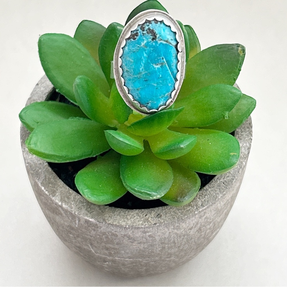Vintage Signed Southwestern Turquoise Sterling Silver Ring - Picture 6 of 14
